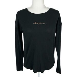 VS PINK Long Sleeve Black Love Pink Top Size Small